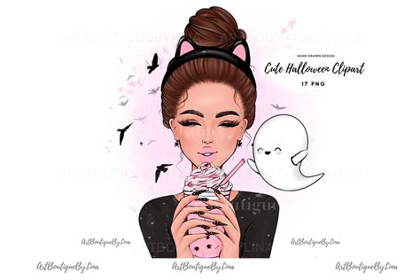 Cute Halloween Clipart | Fashion girl | Ghost Clipart