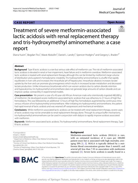 Pdf Treatment Of Severe Metformin Associated Lactic Acidosis With