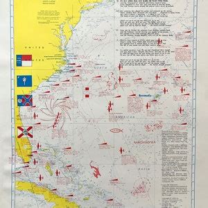 Bermuda Triangle Map, Original 1975 Nautical Map, Devils Triangle Ship ...