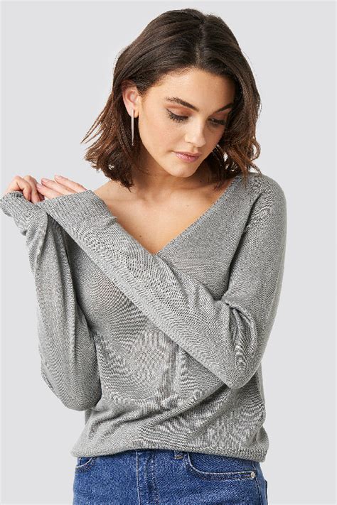 Na Kd Light Knitted V Neck Sweater Grey Modesens