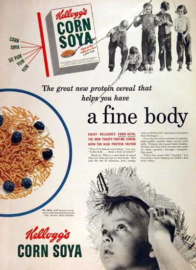 1950 Kelloggs Corn Soya Cereal Classic Vintage Print Ad