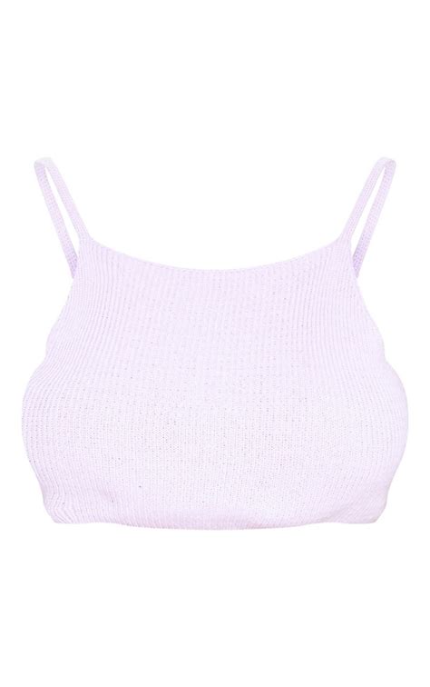 Plus Lilac Knit Strappy High Neck Crop Top Prettylittlething