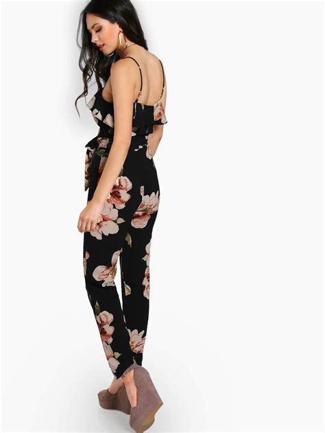 Floral Print Spaghetti Strap Jumpsuit Floral Sheinsheinside