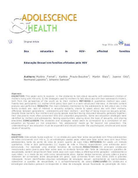 Pdf Sex Education In Hiv Affected Families Educação Sexual Em