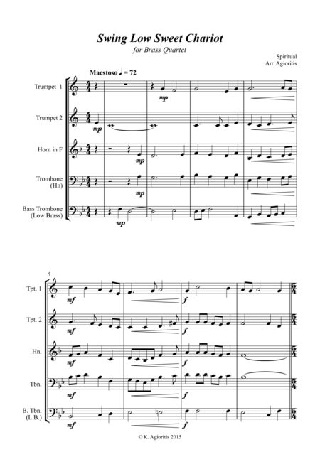 Swing Low Sweet Chariot A Jazz Arrangement For Brass Quartet Sheet