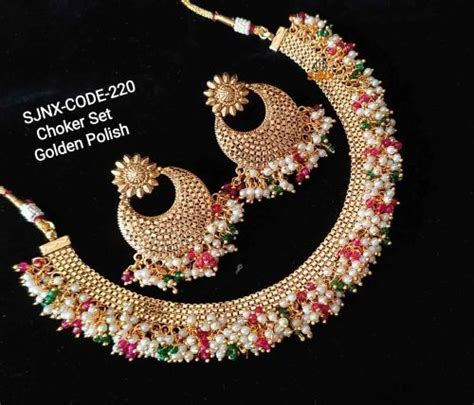 Golden Polish Choker Set At Rs 1500piece Gold Choker Necklace In