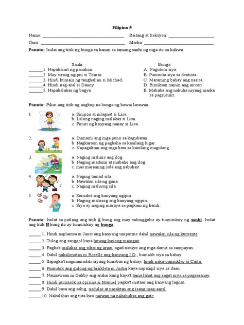 Filipino 5 Sanhi At Bunga Worksheet Pdf