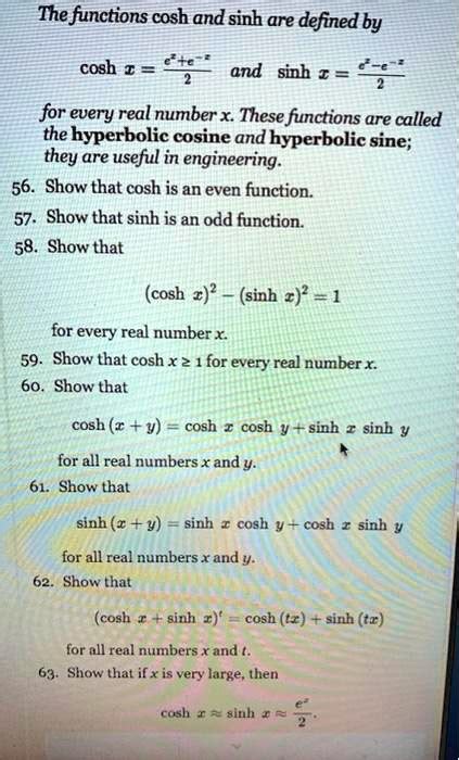 SOLVED The Functions Cosh And Sinh Are Defined By Cosh I And Sinh I