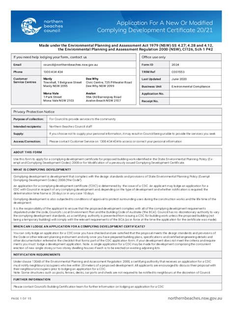 Fillable Online Page Application For Complying Development