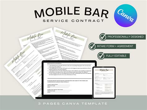 Mobile Bar Contract Template Canva Editable Bartender Contract Mobile