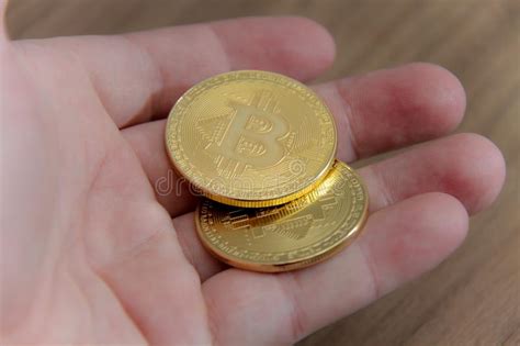 Bitcoin Digital Cryptocurrency Golden Coin With Bitcoin Symbol Stock