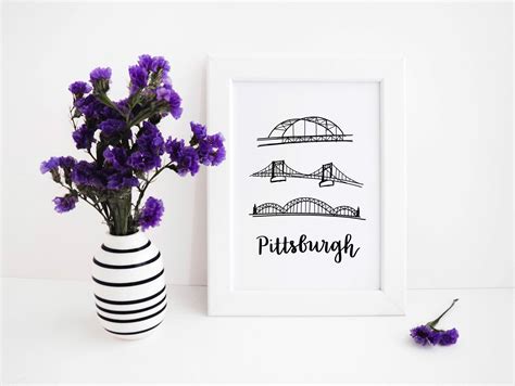 Pittsburgh Calligraphy & Bridges Sketch Digital File, Printable ...