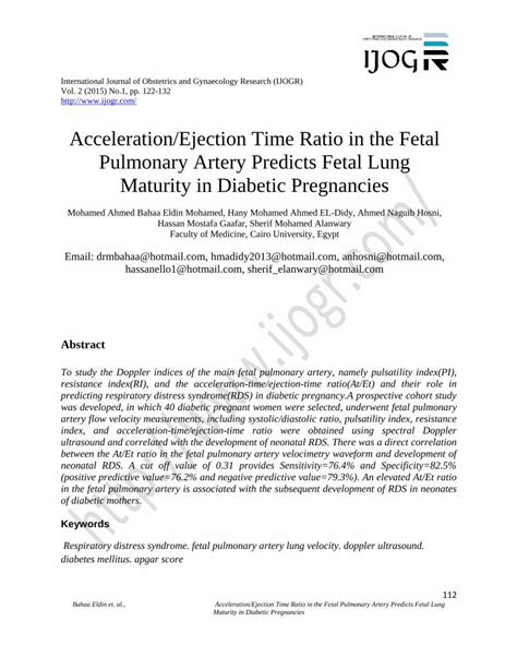 Pdf Accelerationejection Time Ratio In The Fetal Pulmonary Artery · 2017 01 17