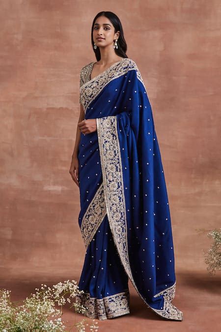 Buy Blue Raw Silk And Saanvi Dori Saree And Blouse Set For Women By Sue