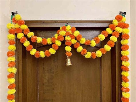 Sphinx Artificial Marigold Fluffy Flower Garlands Door Toran Set Door Hangings Yellow And Dark