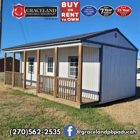 Graceland 16x24 Side Porch Cabin Aged Inventory Discount Shed