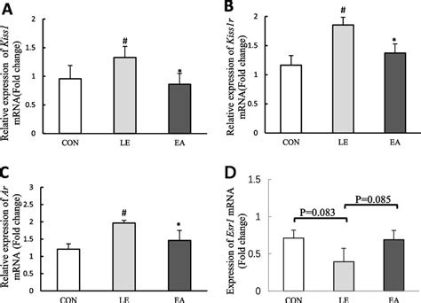 Mrna Expression Levels Of Kiss1 Kiss1r Ar And Esr1 In The