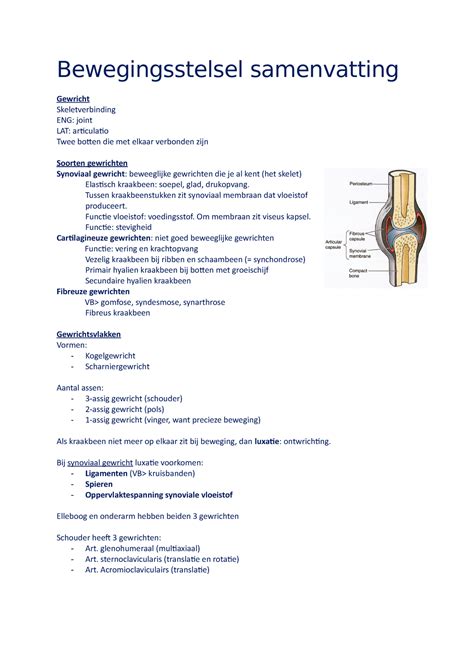 Samenvatting Bewegingsstelsel Bewegingsstelsel Samenvatting Gewricht