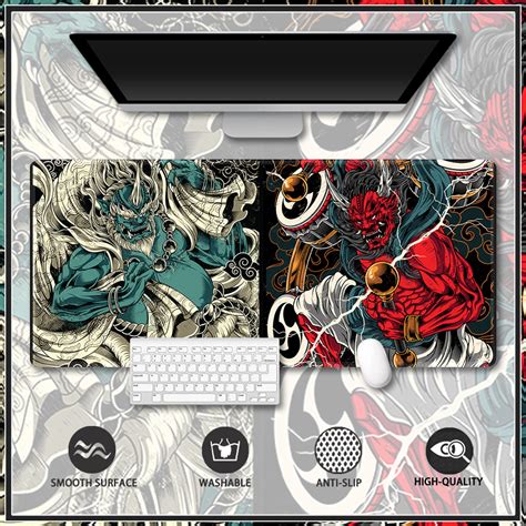 Japanese God Rajin And Fujin Customised Mouse Pad Gaming Table Mat