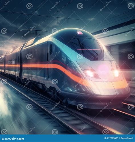 Comboio De Alta Velocidade Em Alta Velocidade Na Ferrovia. Ai Generativo Ilustração Stock