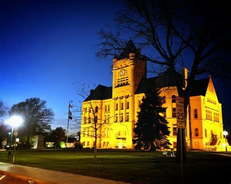 Premium Photo | Exterior of illuminated gage county courthouse against sky at night