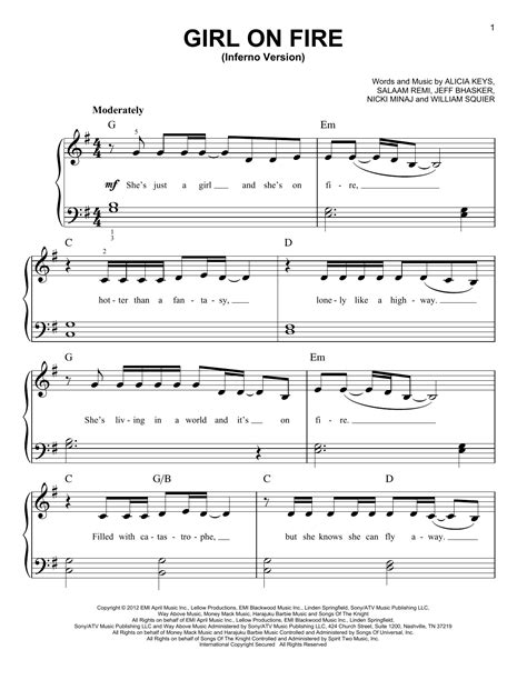 Girl On Fire By Alicia Keys Sheet Music For Easy Piano At Sheet Music