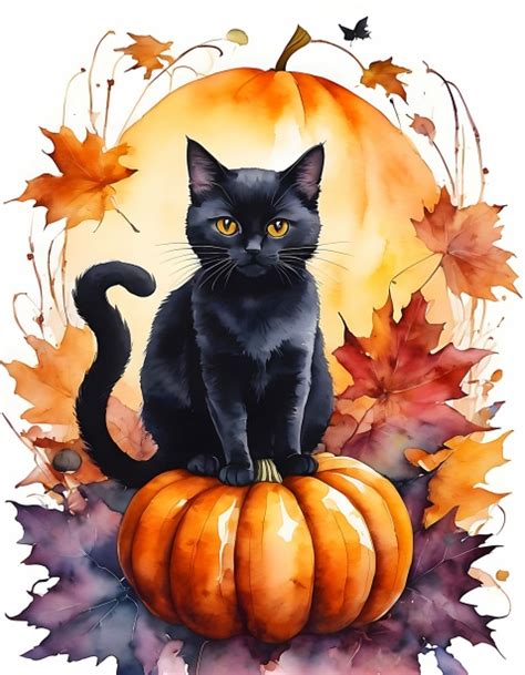 Halloween Cat Pumpkin Autumn Leaves Free Stock Photo - Public Domain Pictures