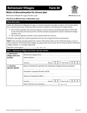 Fillable Online Retirement Villages Form C Notice Of Discontinuation