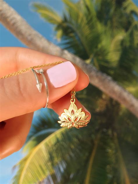 Gold Lotus Necklace Gold Lotus Flower Necklace Yoga Necklace