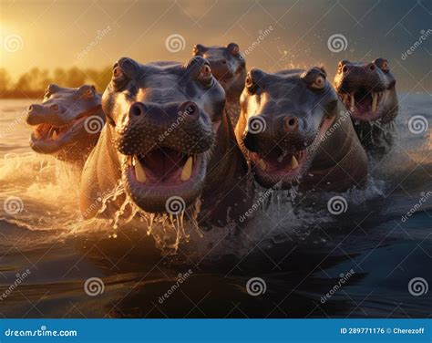 A group of hippos stock illustration. Illustration of danger - 289771176