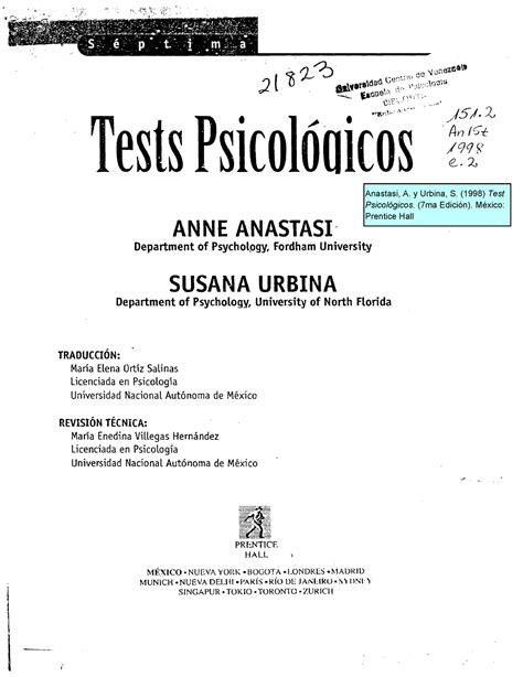 Anastasi Y Urbina 1998 Cap 1 ANNE ANASTASI Department Of Psycholpgy