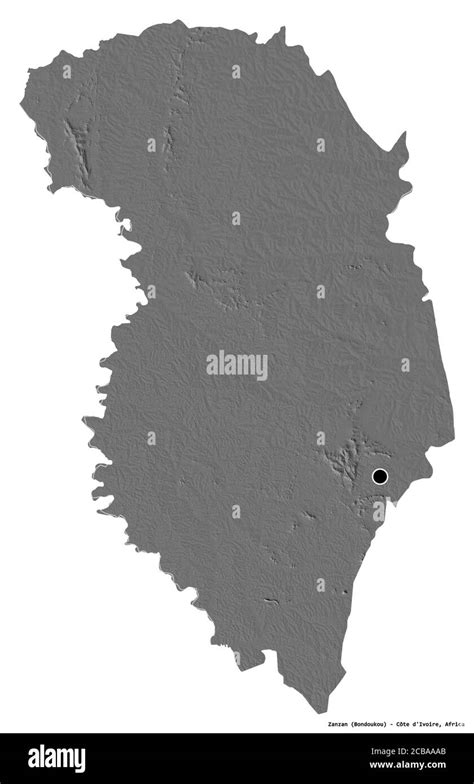 Shape of Zanzan district of Côte d Ivoire with its capital isolated