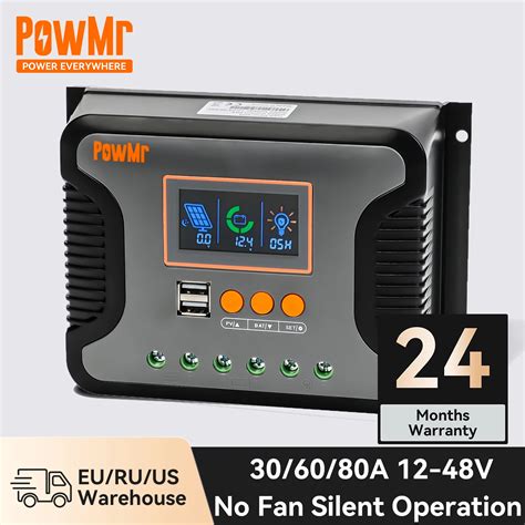 Powmr Pwm Solar Charge 30a 60a 80a Controller 12v 24v 36v 48v Lead Acid Lithium User Battery