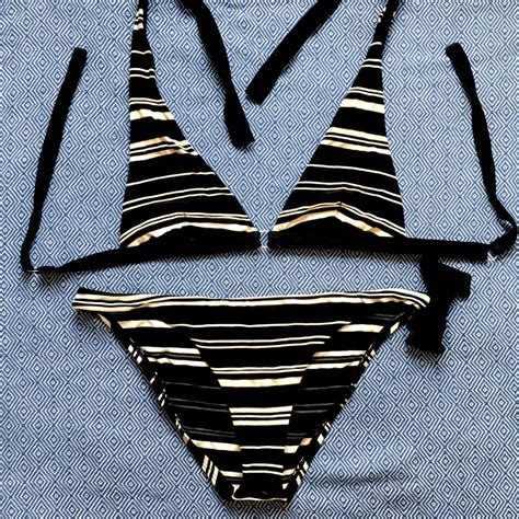 Black And White Striped Bikini Gem