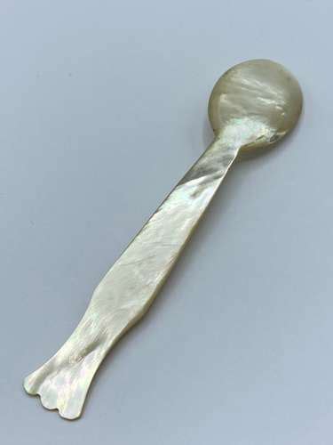 Antique Victorian Carved Mother Of Pearl Florally Decorated Spoon