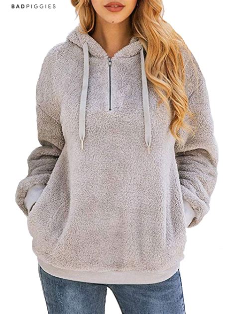 Bad Piggies Badpiggies Womens Fuzzy Fleece Sweatshirt Casual Loose