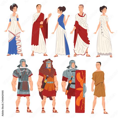 Roman Men and Women in Traditional Clothes Collection, Ancient Rome Citizens and Legionnaires ...