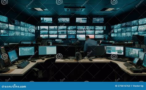 Cctv Room Showing Many Monitors. Generative AI Stock Illustration ...