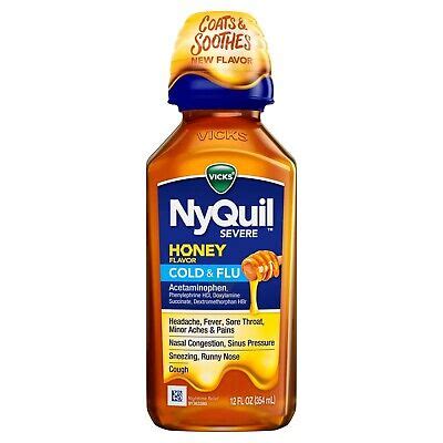 Vicks NyQuil SEVERE Honey Cough, Cold and Flu Medicine, 12 OZ ...