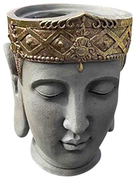 Resin 13 Buddha Head Planter Gray Gold Asian Indoor Pots And