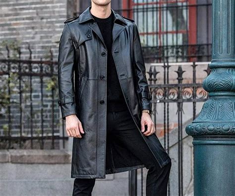 Mens Black Leather Trench Coat Full Length Store