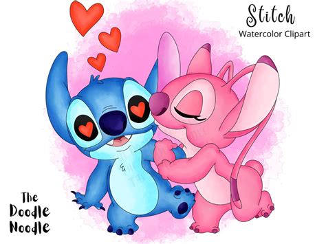 Stitch Hand Drawn Watercolor Clipart Cute Cartoon Etsy