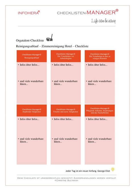 Reinigungsablauf Zimmerreinigung Hotel Orgatalent Checklisten für