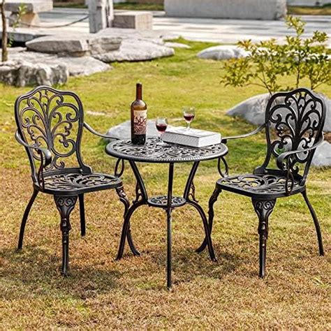 Llbiulife Patio Bistro Set Piece Outdoor Bistro Set Cast Aluminum