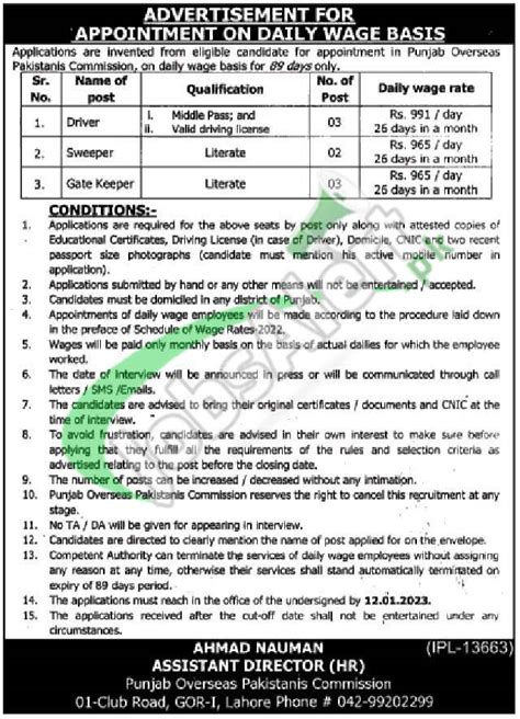 Punjab Overseas Pakistani Commission Jobs Current Advertisement