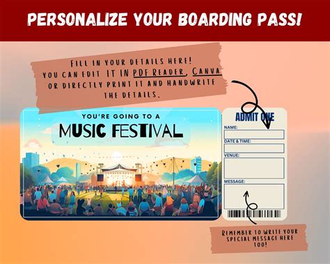 Music Festival Surprise Gift Ticket: Editable Printable Pass (digital