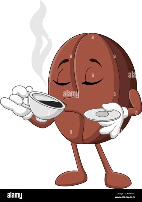 Cartoon Funny Coffee Bean Drinking Coffee Stock Vector Image And Art Alamy