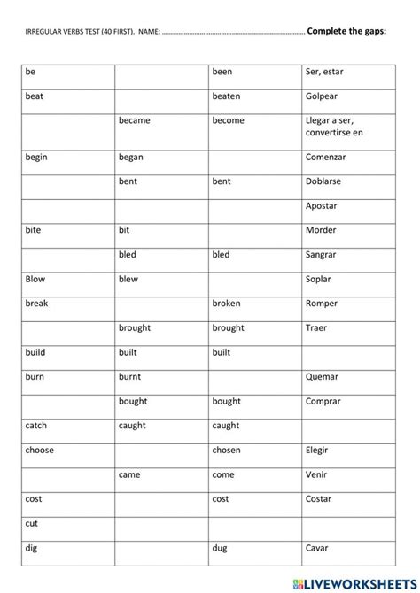 Irregular Verbs Online Exercise For Eso Irregular Verbs English