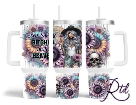 Even Savage Bitches Go To Heaven Oz Tumbler Wrap Pastel Sunflowers