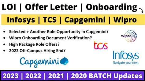 TCS Infosys Capgemini Wipro LOI Onboarding High Salary Role Offer